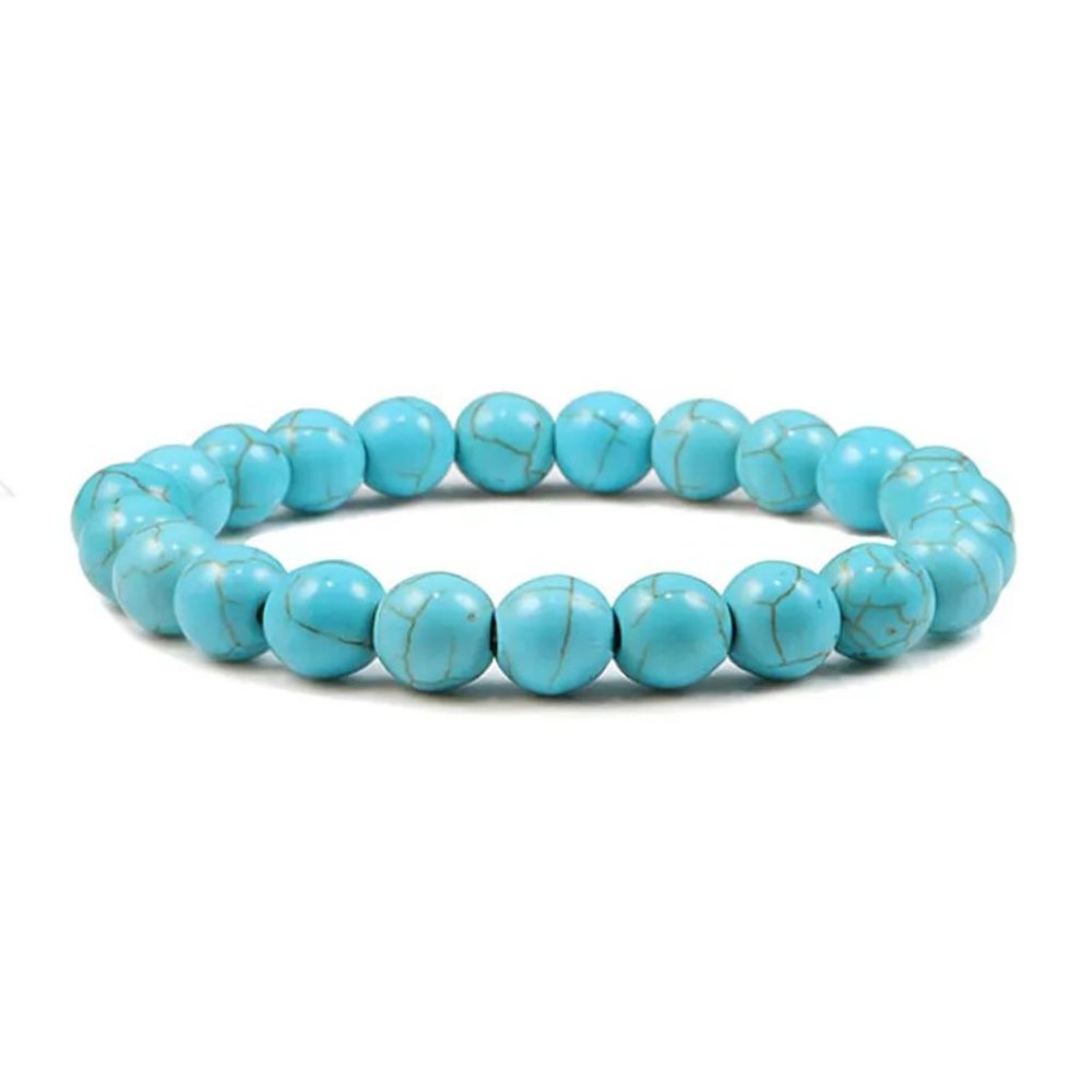 Unisex 8mm Blue Pine Natural Stone Beaded Bracelet NEW